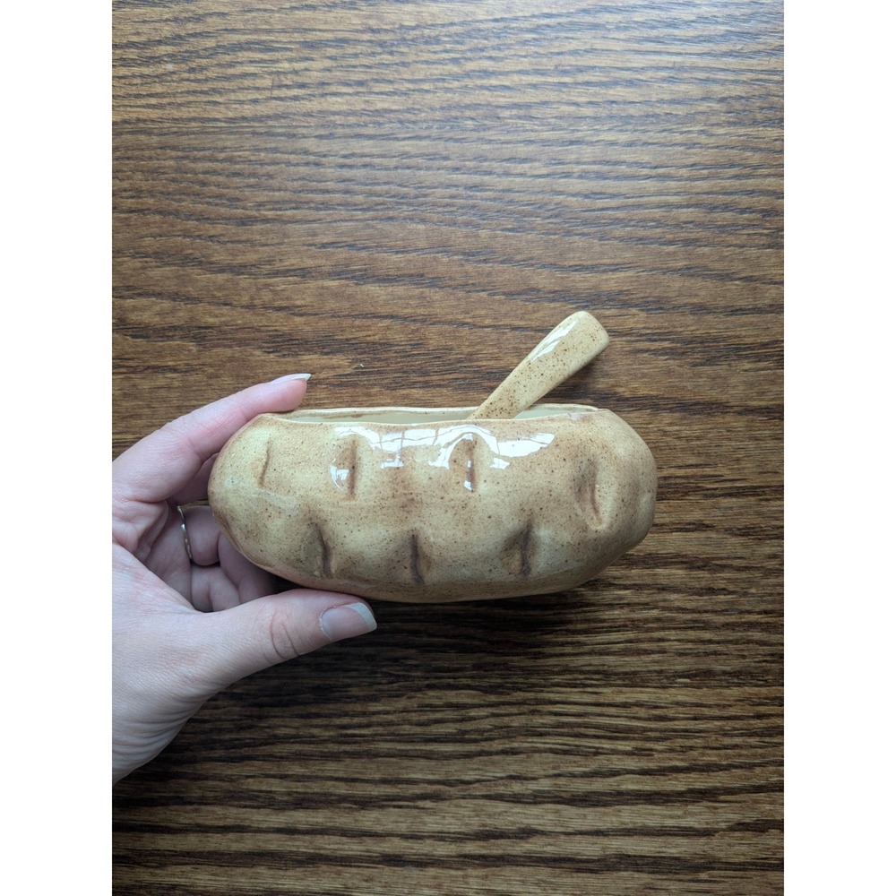 Vintage 1976 Baked Potato Ceramic Serving Dish with Spoon Clay Enterprises